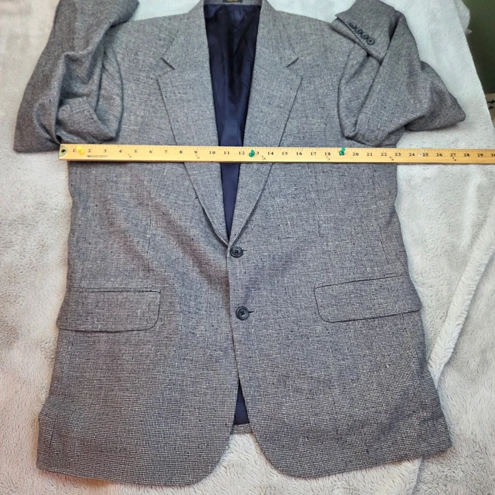 Vintage Robert Stock Silk Blazer Mens 42R Blue White Micro Check‎ Sport Coat